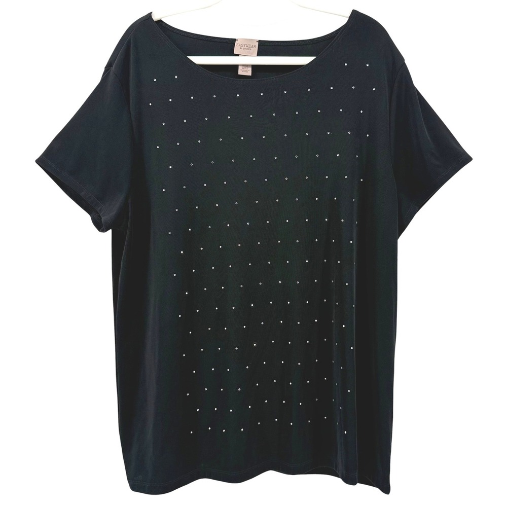Easywear by Chicos Black Rhinestone Embellished Short Sleeve Shirt Top Sz 3 (XL)